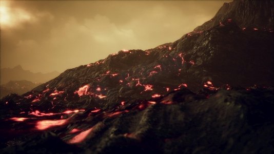 漫画气体摄影照片_火山爆发，新鲜的熔岩火焰和气体从火山口喷出