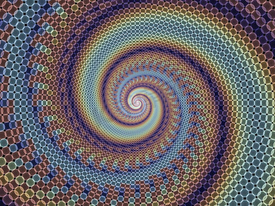 在数学和科学的主题上的紧螺旋图案上的小圆圈的背景。