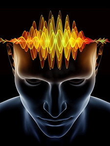关于脑电波,人类思维运作,生物学和科学主题的数字插图.火焰特效面具