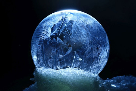 冷冻摄影照片_冰冻的泡沫，冰覆盖的肥皂球