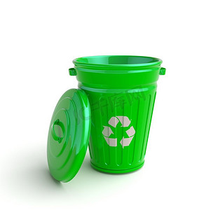 绿色回收垃圾可以用白色隔绝。垃圾桶