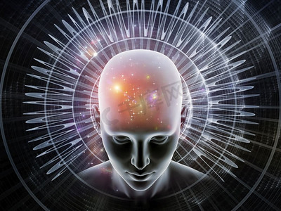 思想的能量系列人类的头部散发出抽象的分形结构来说明人类的思想的运作。