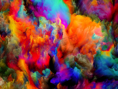 烟雾渲染摄影照片_油漆运动。彩色梦系列想象力、创造力和艺术绘画主题的梯度和光谱色调的构成