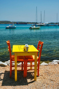米洛斯摄影照片_ 希腊，海滩，米洛斯，咖啡馆
