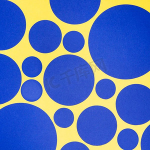 蓝色圆圈不同尺寸无缝黄色图案