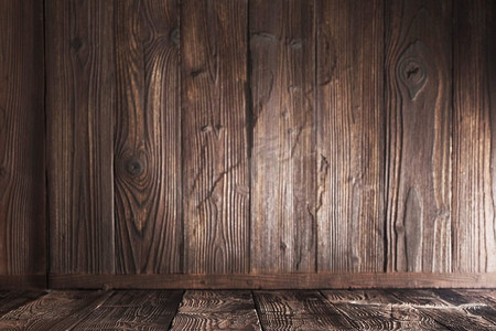 木板木板摄影照片_深色木板角落背景与文本的复制空间。木角落背景