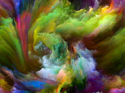 彩色流动系列。关于音乐、创造力、想象力、艺术和设计主题的数字绘画流的安排