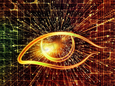 知识之眼系列适用于与科学、教育和现代技术有关的项目的眼睛图标和箭头爆裂的摘要组成