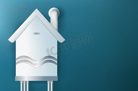 现代燃气锅炉在一个房子的形状。回家热身。温暖一个家的概念。3d例证