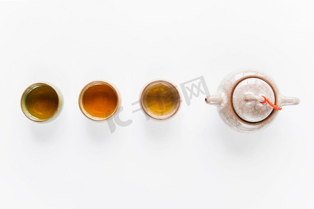 俯视传统茶杯陶瓷茶壶