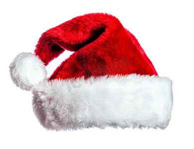 圣诞老人帽子摄影照片_圣诞老人帽子隔绝在白色背景圣诞老人帽白色