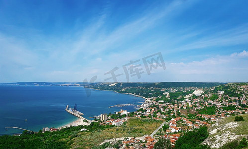 美丽的景色在黑海海岸巴尔奇克市，保加利亚。假日之旅，旅行概念