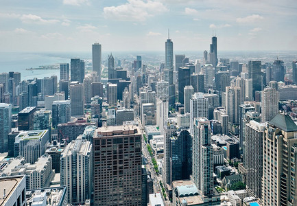 伊利奶粉摄影照片_芝加哥城市天际线鸟瞰图，伊利诺伊州，美国