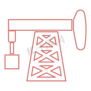 塔钻摄影照片_霓虹灯石油泵红色彩色矢量插图图像平样式轻。霓虹灯石油泵红色颜色矢量插图图像平的样式