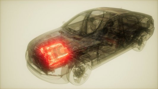 汽车发动机在透明的汽车。汽车发动机在汽车中可见