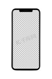 国潮边框长摄影照片_无边框智能手机与空白透明屏幕，孤立在白色背景。屏幕是用路径切割的。隔离无边框智能手机