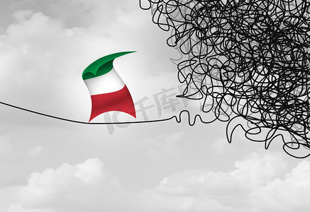意大利政府的不确定性和意大利政治危机的风险象征着3D插图风格。