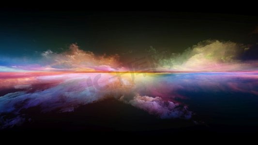 透视涂料系列抽象设计由云，颜色，光和地平线为例证，绘画，创造力和想象力