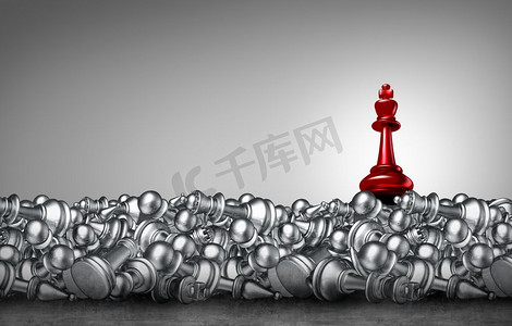 国际象棋商业概念作为一个领导者，已经击败了竞争对手，成为一个3D插图。