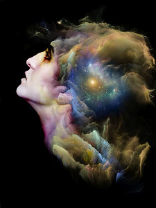 女性面孔与星云结构在梦、灵性与内心世界主题上的相互作用