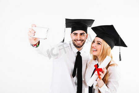 毕业照片摄影照片_夫妇毕业自拍