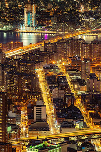 曼哈顿桥鸟瞰图与曼哈顿较低的纽约市，纽约州纽约，美国