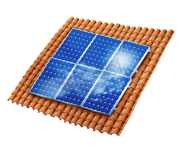 屋顶太阳能板摄影照片_隔离屋顶与光伏太阳能板。3d例证	