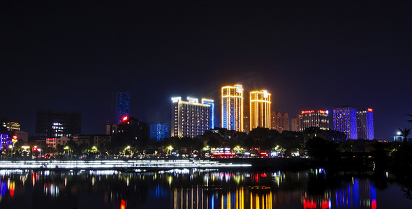 湖北荆州高楼夜景霓虹