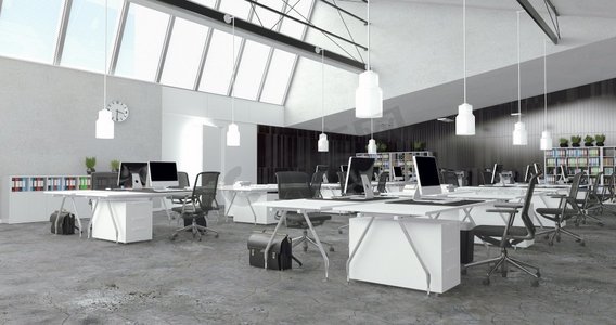 现代办公室内设计理念。3D渲染思想