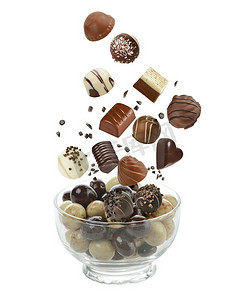 白色背景上的各式各样的巧克力糖果