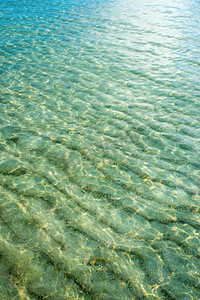 水海洋背景清澈的绿色蓝色波纹水纹纹理。蓝色的海面与波浪