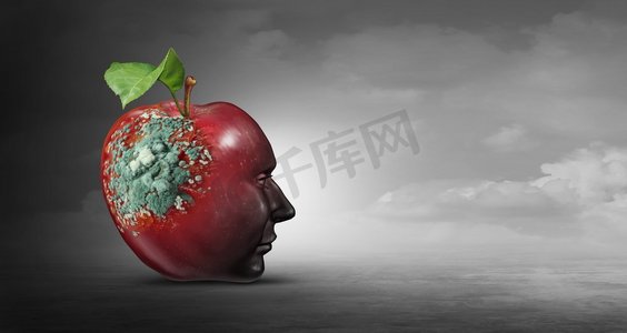 意识形态危险和破坏性思维作为一个心理学概念的脑疾病或病态的头脑想法作为一个3D插图风格的神经病学图标。