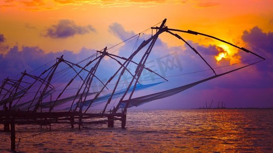  喀拉拉邦，捕鱼，网，渔网