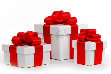 节日礼物用白纸包裹，用红丝带包裹，白色衬里隔开
