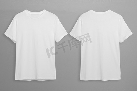 时尚背景摄影照片_白色T恤与复制空间在灰色背景