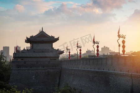 陕西建筑摄影照片_西安城墙。中国建筑最大的纪念碑