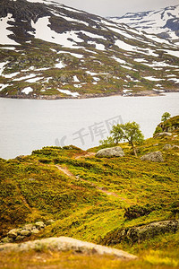 欧洲最高的山地高原Harrividda的日落景观。挪威Harrivida高原