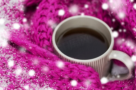  茶，咖啡，围巾，雪