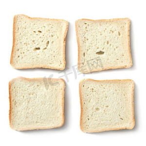 三明治摄影照片_四片白面包，用来在白色背景上做三明治。用来做三明治的切片面包。白色的面包片