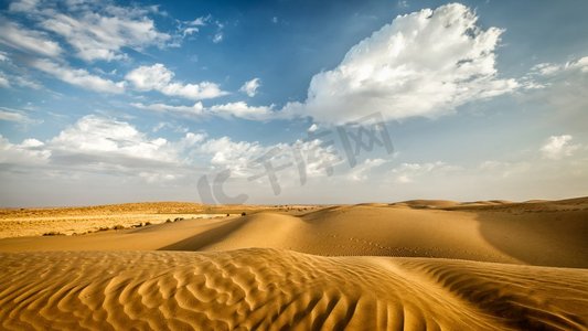 塔尔沙漠沙丘全景。印度拉贾斯坦邦山姆沙丘。印度拉贾斯坦邦塔尔沙漠沙丘
