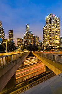 美国城市摄影照片_洛杉矶市中心日落，加利福尼亚州洛杉矶，美国