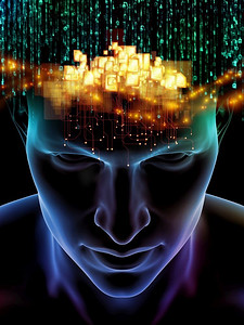 心灵的元素系列人类头部的3D例证和技术的符号科学，教育和头脑的权力的主题