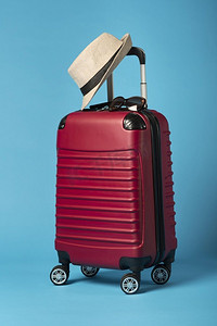  蓝色，行李箱，旅行，红色