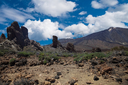 神草摄影照片_泰德国家公园著名的岩神之指。特内里费岛-西班牙加那利。著名的上帝之指摇滚