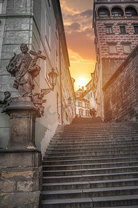 捷克语摄影照片_美丽的布拉格老街。捷克共和国