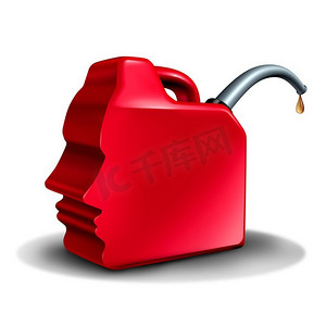 纵火犯和纵火符号作为一个汽油或煤气罐形状为一个人头作为一个挥发性的心理麻烦制造者特征作为一个3D渲染。