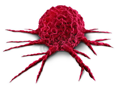 生物学摄影照片_白色背景上的癌细胞和恶性疾病解剖作为3D插图。癌细胞