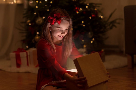  女孩，圣诞节，礼物，盒子