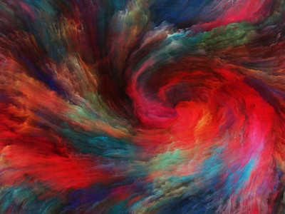 涡旋扭曲和涡旋系列。色彩和画布运动的相互作用在艺术，创造力和想象力的主题上