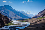 喜马拉雅山的斯皮提河。印度喜马偕尔邦，斯皮提山谷。喜马拉雅山的斯皮提河